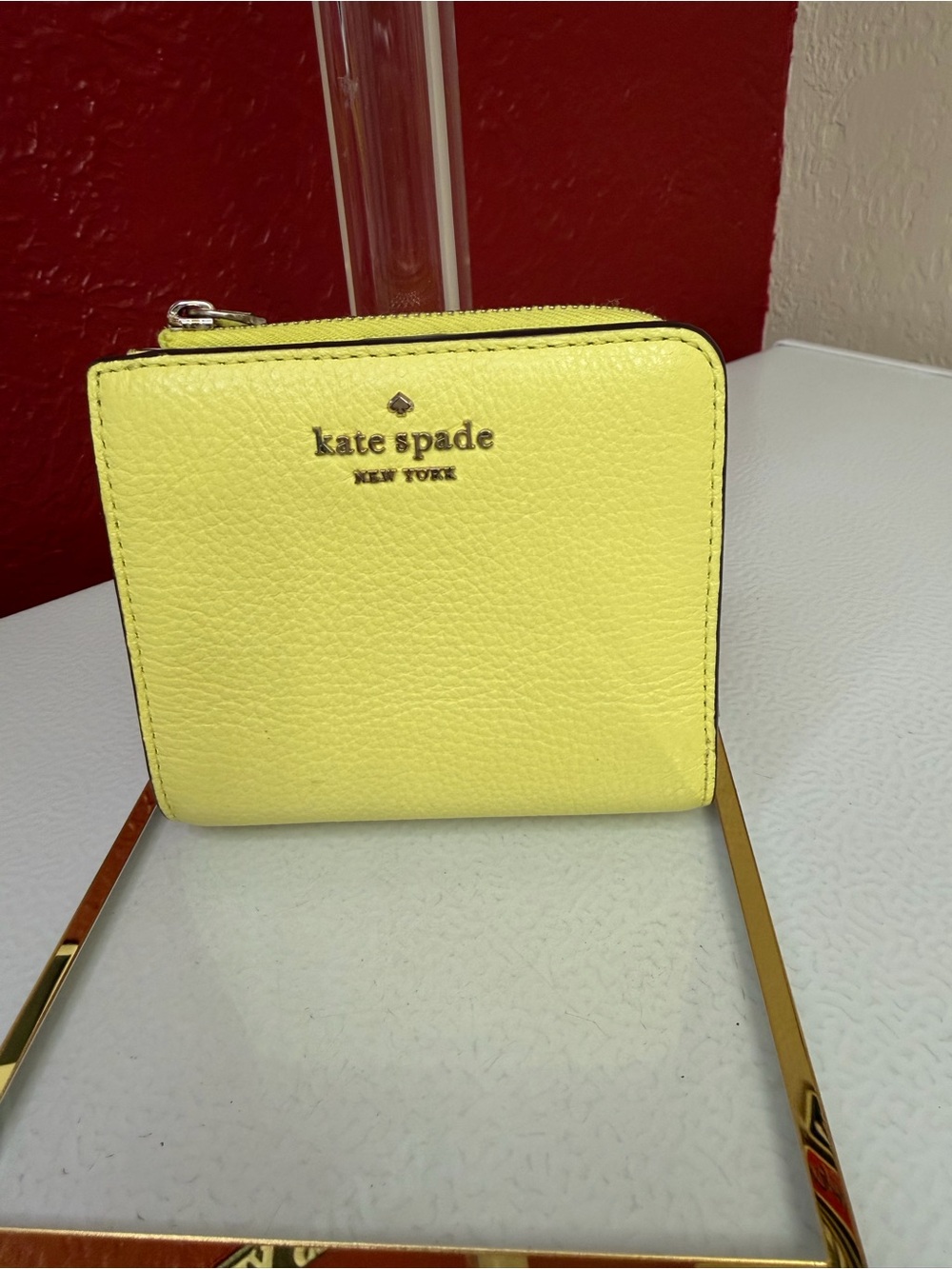 kate spade Yellow Pebbled Leather Zip Around Wallet